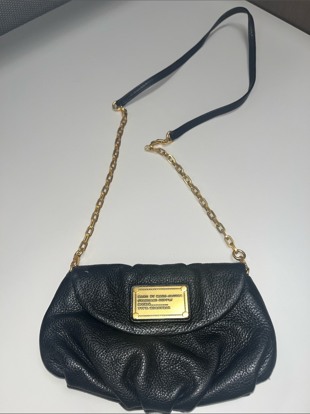 Marc By Marc Jacobs Black Pebbled Leather Class Q Karlie Bag w/ Gold Tone Chain
